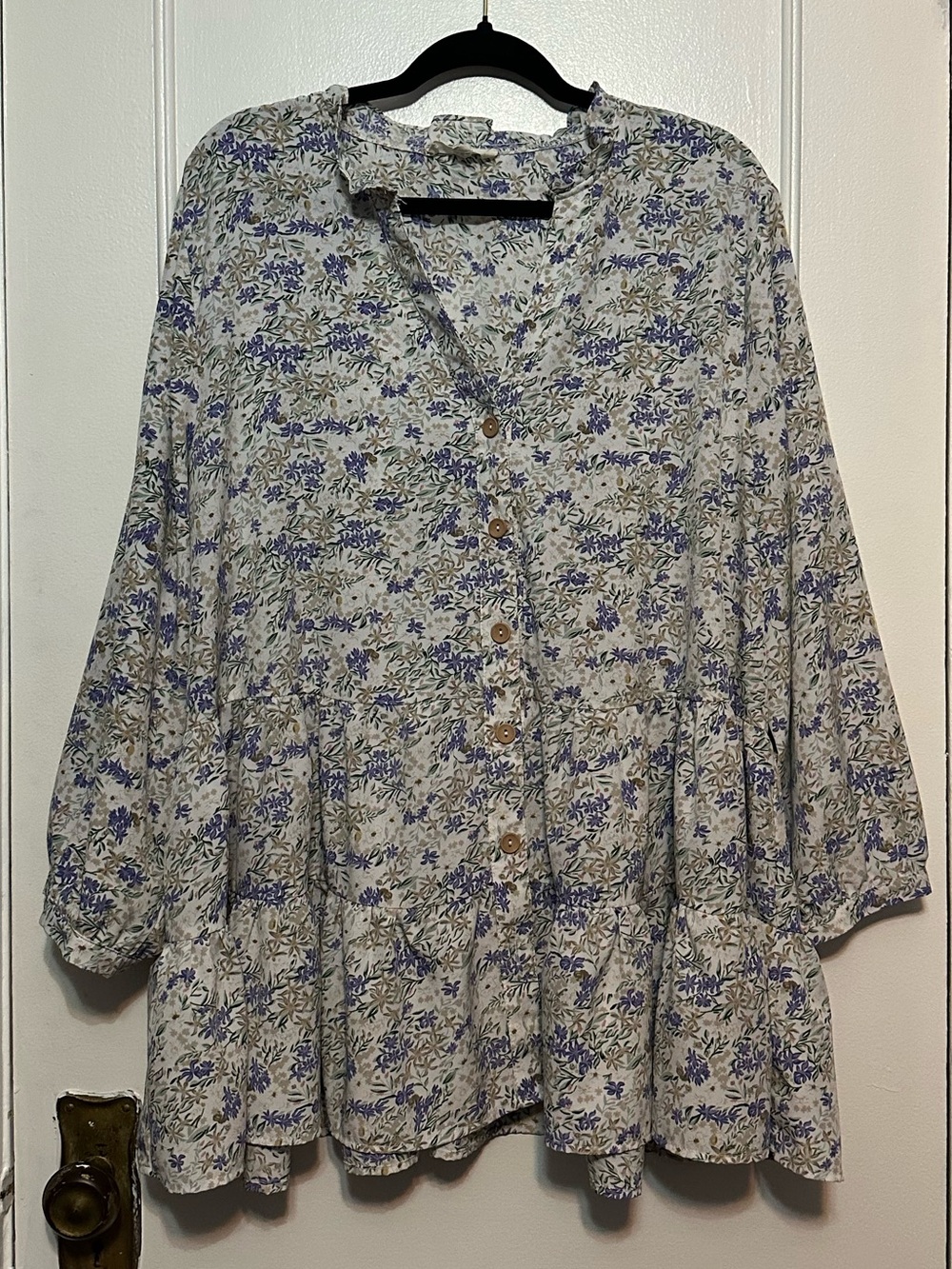 Entro Floral Button-Front Peplum Blouse (2X)